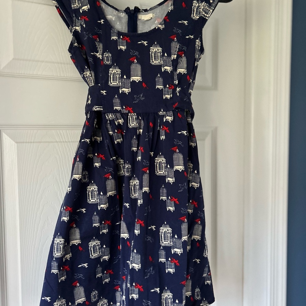 🛍️ Tulle Navy Blue Dress with Birdcage and Red Accents XS
